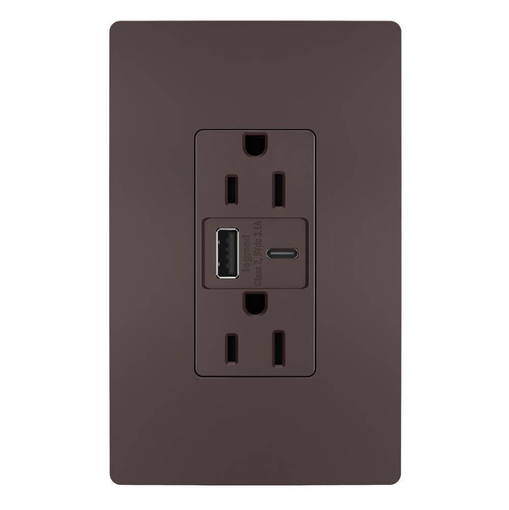Legrand R26USBACDBCCV4 Dark Bronze Radiant 15a Tamper-resistant Usb Type A/c Outlet, Dark Bronze Image 1