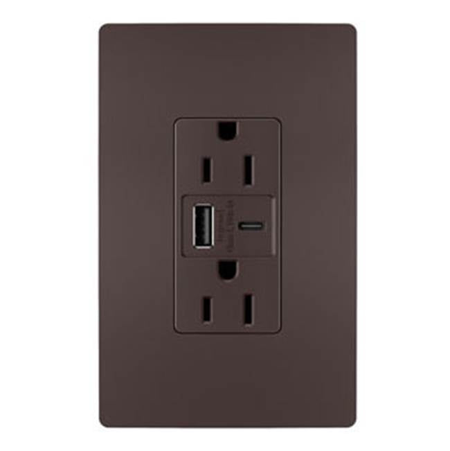 Legrand R26USBAC6DBCCV4 Dark Bronze Radiant 15a Tamper-resistant Ultra-fast Usb Type-a/c Outlet, Dark Bronze Image 1