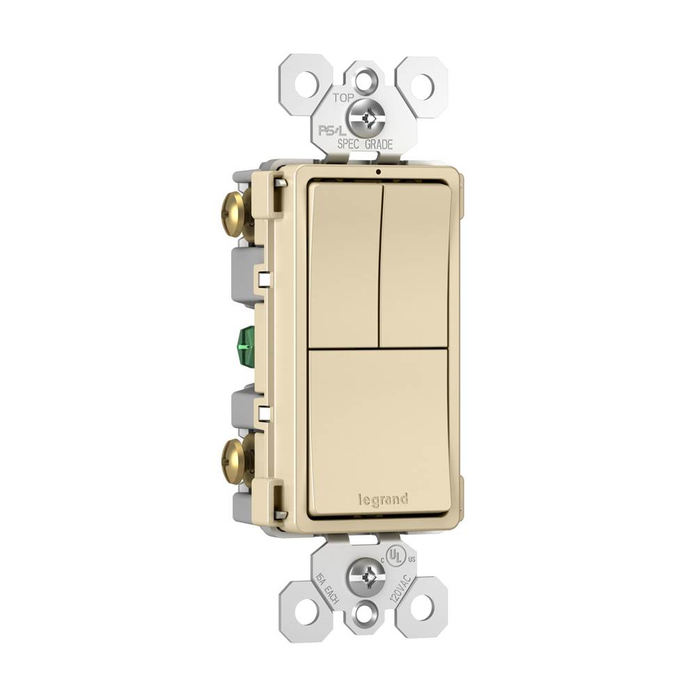 Legrand RCD113I Ivory Radiant Two Single-pole Switches And Single Pole/3-way Switch, Ivory Image 2