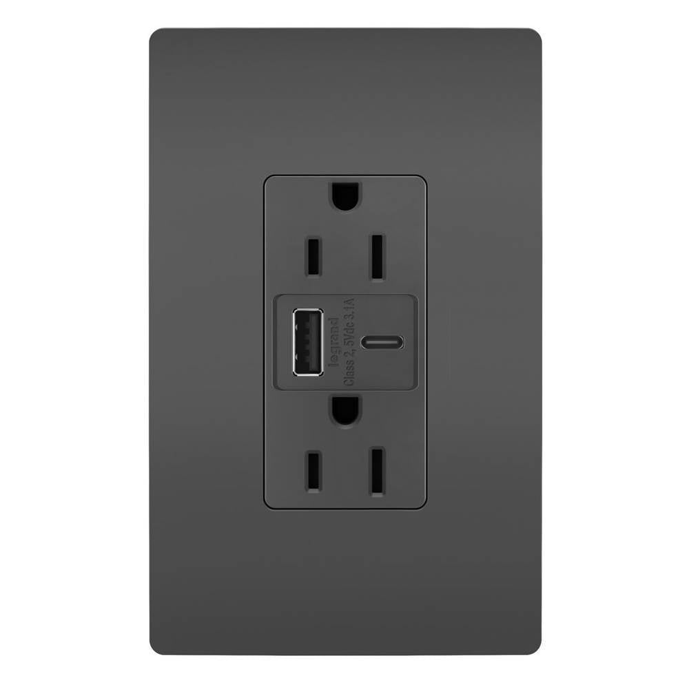 Legrand Radiant 15a Tamper-resistant Usb Type A/c Outlet, Black