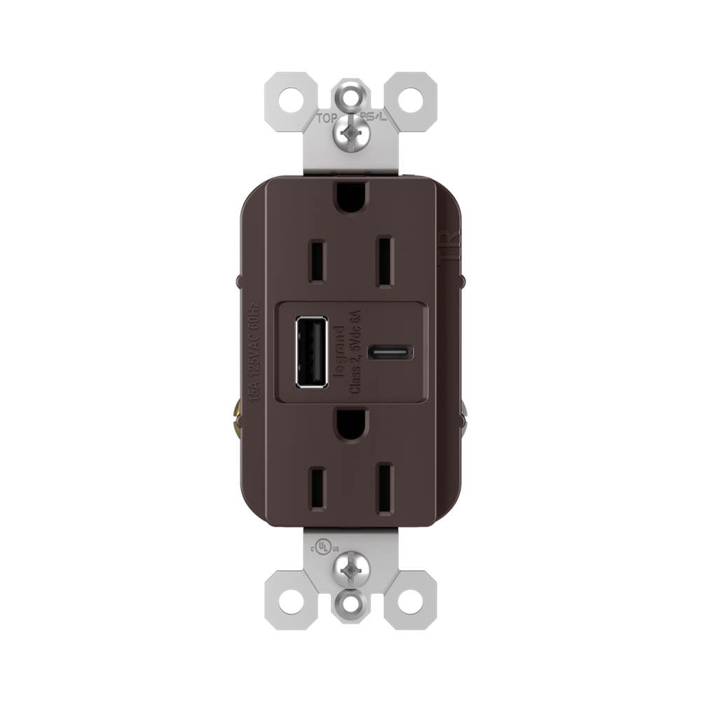 Legrand Radiant 15a Tamper-resistant Ultra-fast Usb Type-a/c Outlet, Dark Bronze
