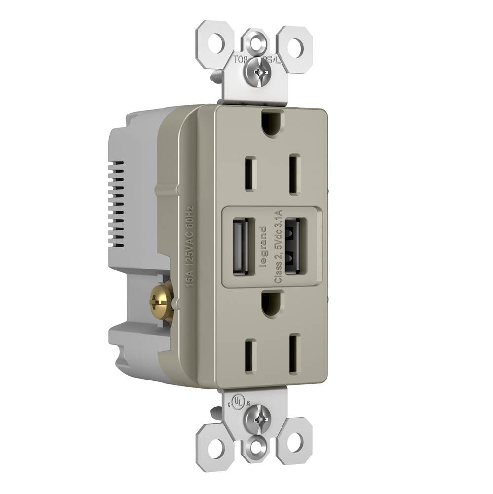 Legrand TM826USBNICC6 Nickel Radiant 15a Tamper-resistant Usb Outlet, Nickel Image 2