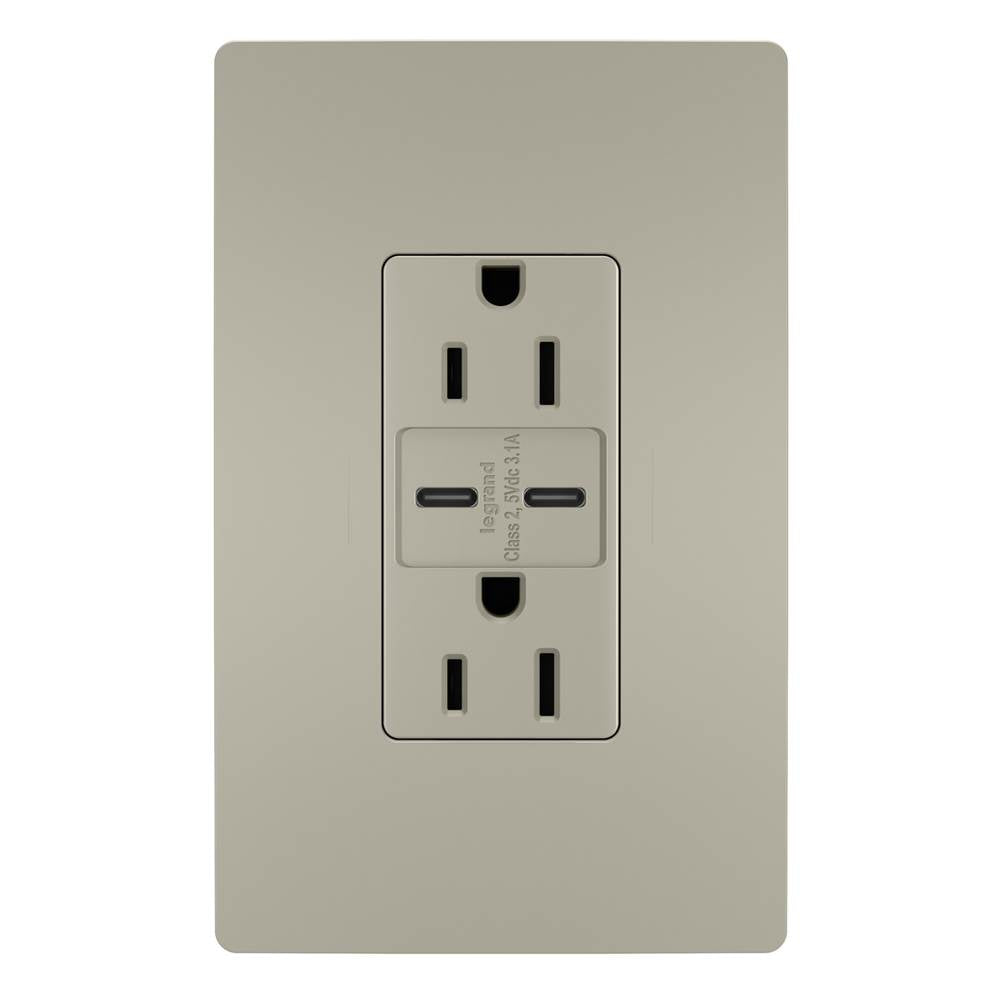 Legrand R26USBCCNICCV4 Nickel Radiant 15a Tamper-resistant Usb Type C/c Outlet, Nickel Image 1