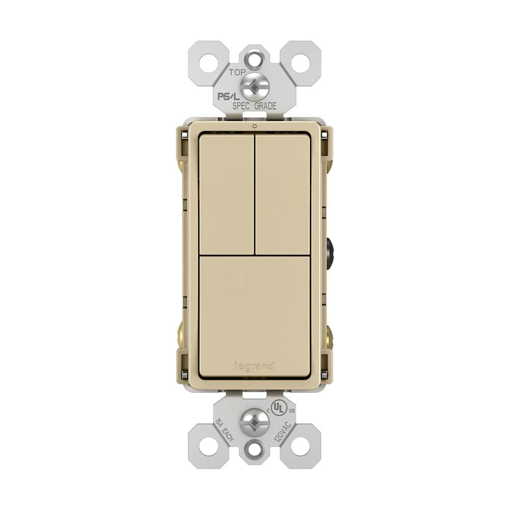 Legrand RCD113I Ivory Radiant Two Single-pole Switches And Single Pole/3-way Switch, Ivory Image 3