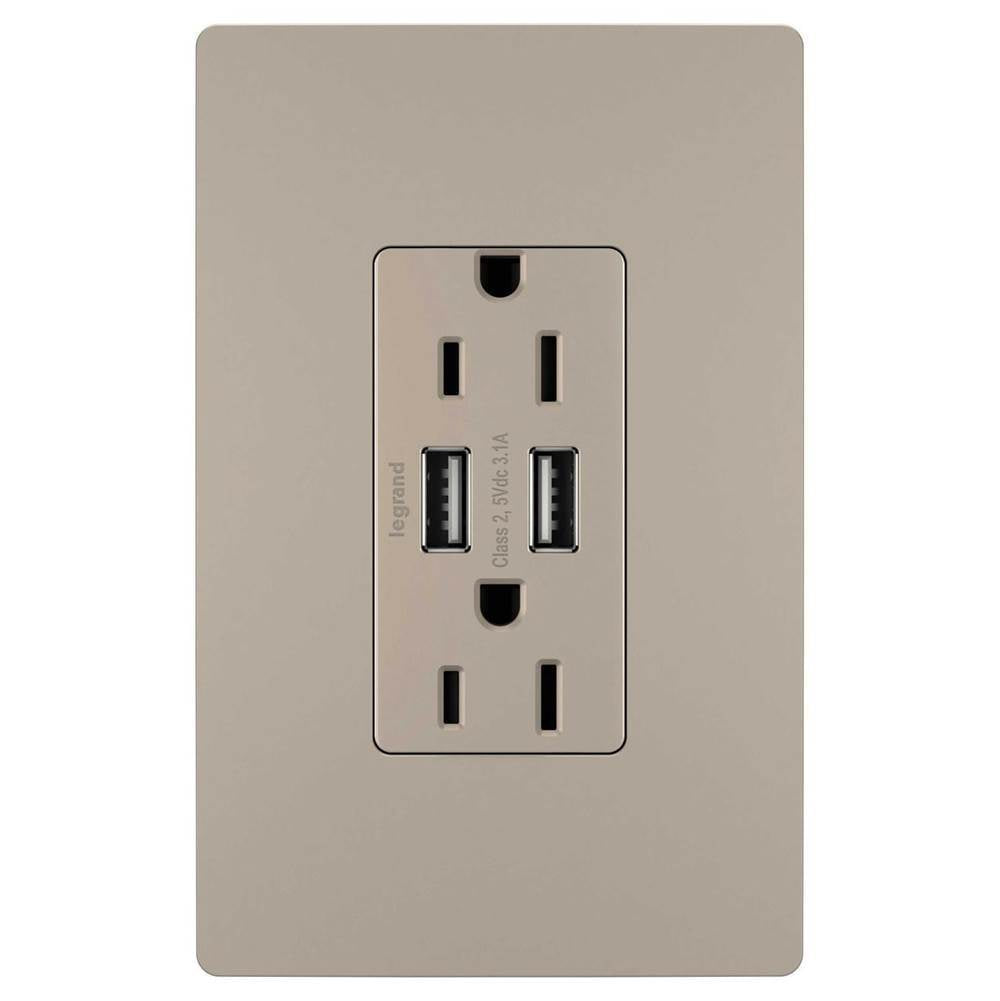 Legrand TM826USBNICC6 Nickel Radiant 15a Tamper-resistant Usb Outlet, Nickel Image 1
