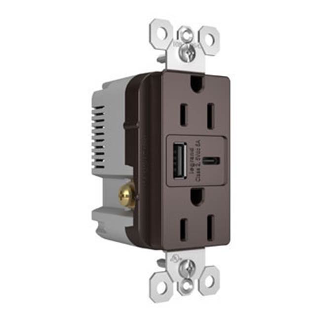 Legrand R26USBAC6DBCCV4 Dark Bronze Radiant 15a Tamper-resistant Ultra-fast Usb Type-a/c Outlet, Dark Bronze Image 2