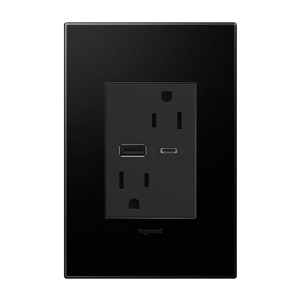 Legrand Adorne Dual-usb, 15a, Tamper-resistant, A/c Usb Hybrid Outlet, Graphite