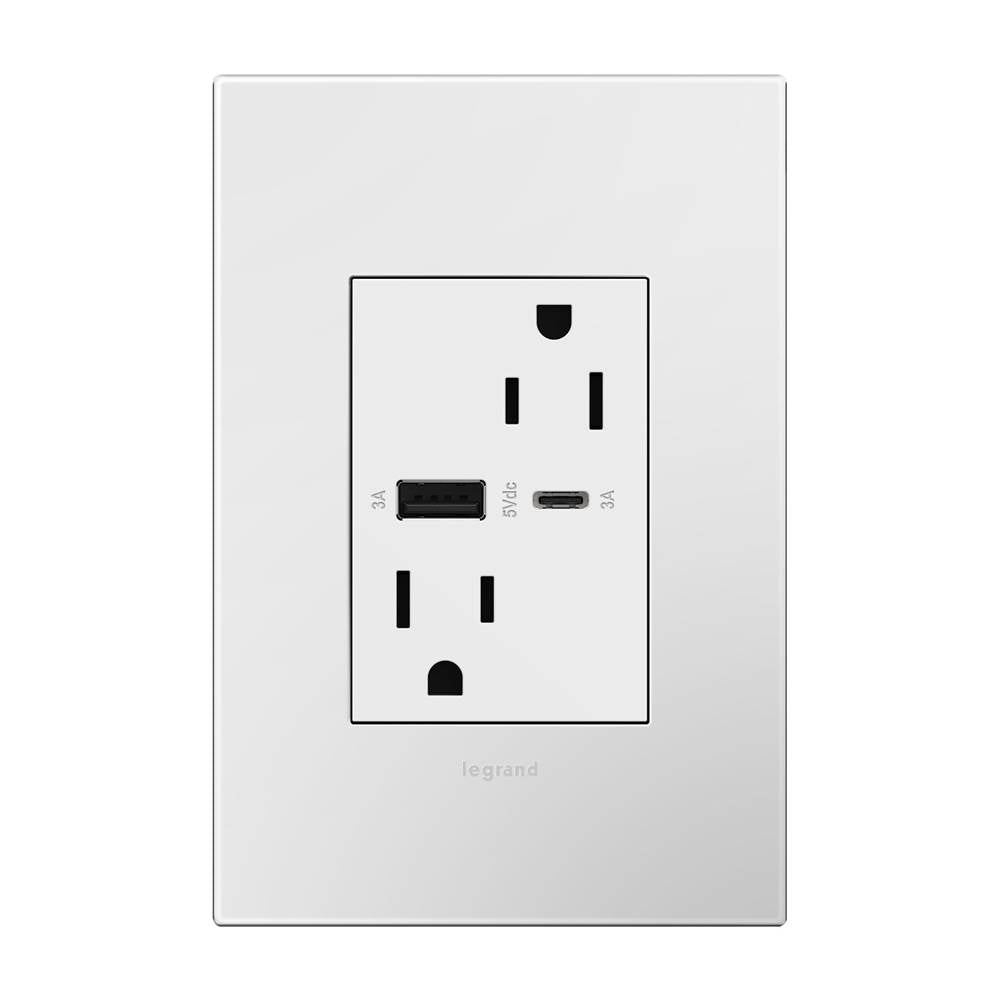 Legrand Adorne Dual-usb, 15a, Tamper-resistant, A/c Usb Hybrid Outlet, White