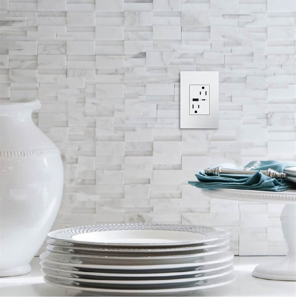 Legrand ARTRUSB156ACW4 White Adorne Dual-usb, 15a, Tamper-resistant, A/c Usb Hybrid Outlet, White Image 3