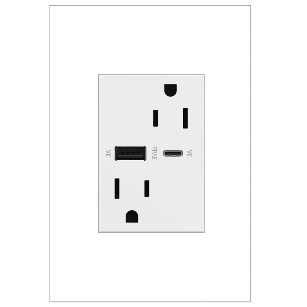 Legrand ARTRUSB156ACW4 White Adorne Dual-usb, 15a, Tamper-resistant, A/c Usb Hybrid Outlet, White Image 1