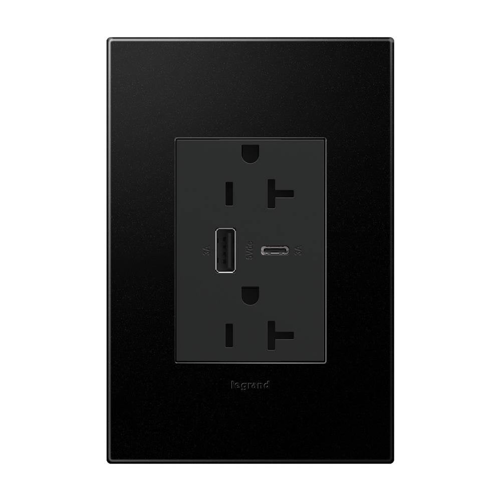 Legrand Adorne Dual-usb, 20a, Tamper-resistant, A/c Usb Hybrid Outlet, Graphite