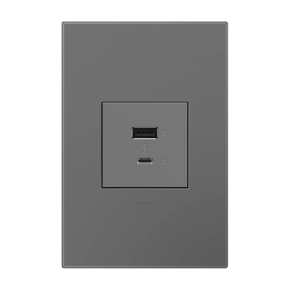 Legrand Adorne Full-size, Hybrid Usb Outlet, A/c Usb Outlet, Magnesium