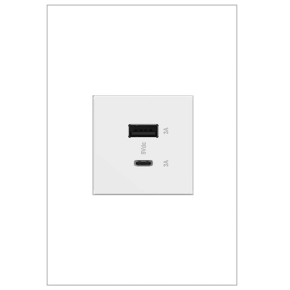 Legrand ARUSB2AC6W4 White Adorne Full-size, Hybrid Usb Outlet, A/c Usb Outlet, White Image 1