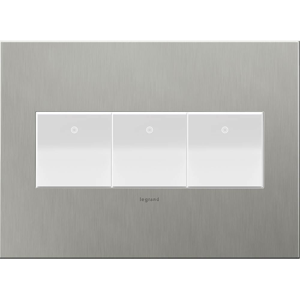 Legrand AWC3GBS4 Brushed Stainless Steel Brushed Stainless Steel, 3-gang Wall Plate Image 1