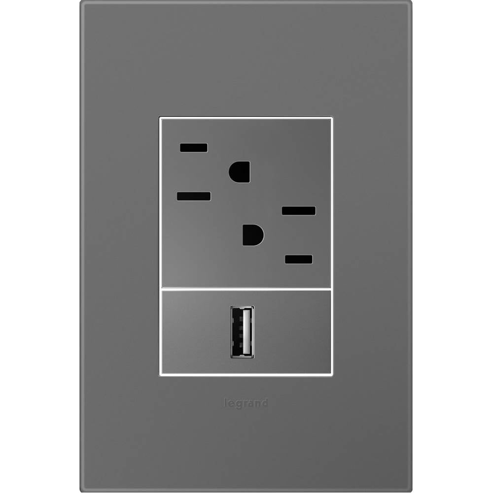Legrand Adorne Magnesium, 1-gang + Wall Plate