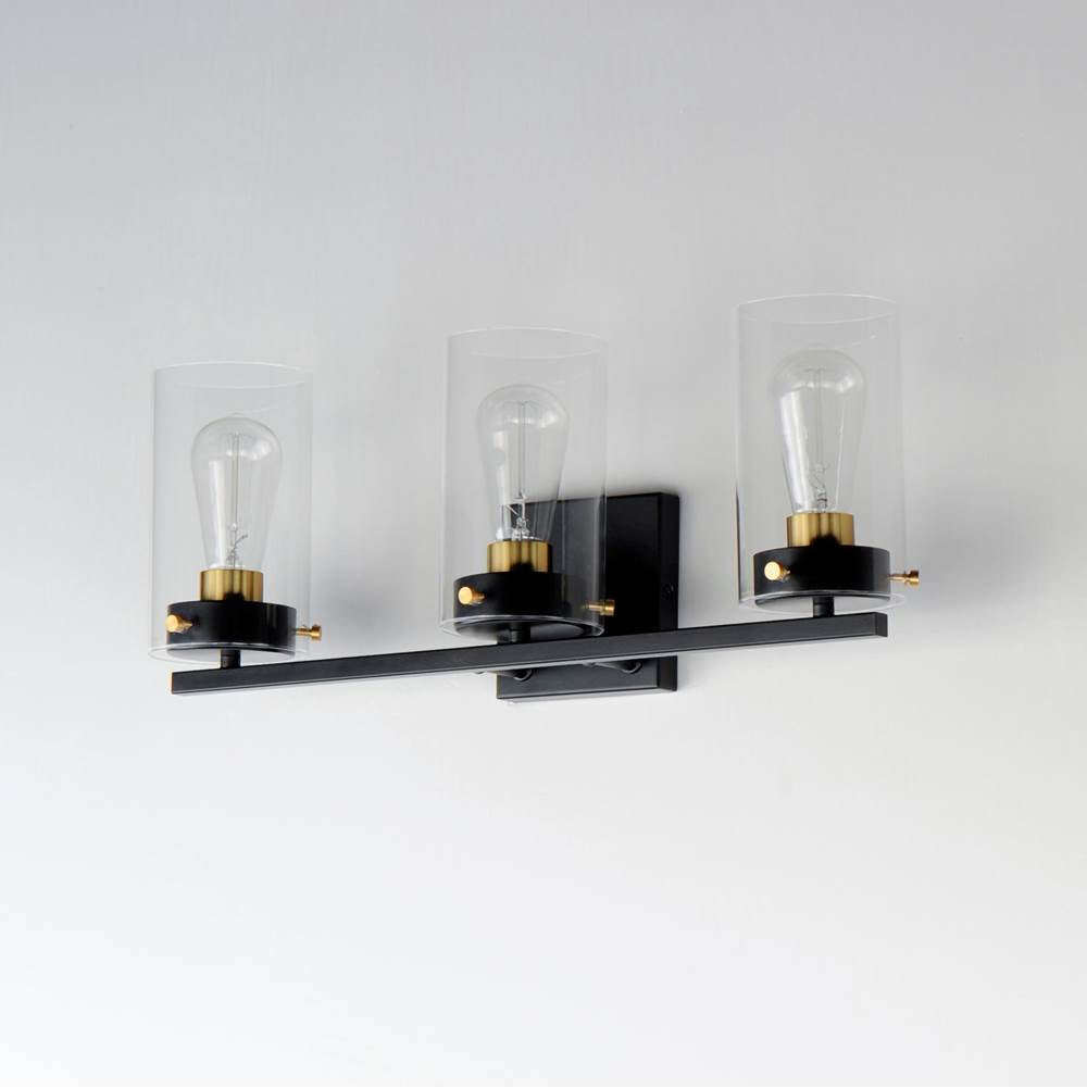 Maxim Lighting 12403CLBKSBR Black,Satin Brass Pinn 3-light Bath Vanity Image 3