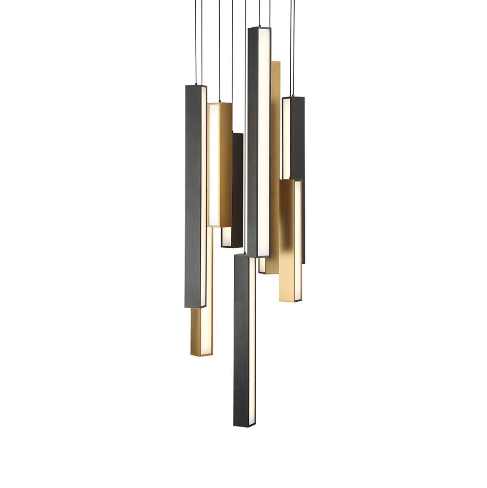 Modern Forms Chaos 17'' Led Multi-light Pendant Light 3000k In Black/aged Brass And Black