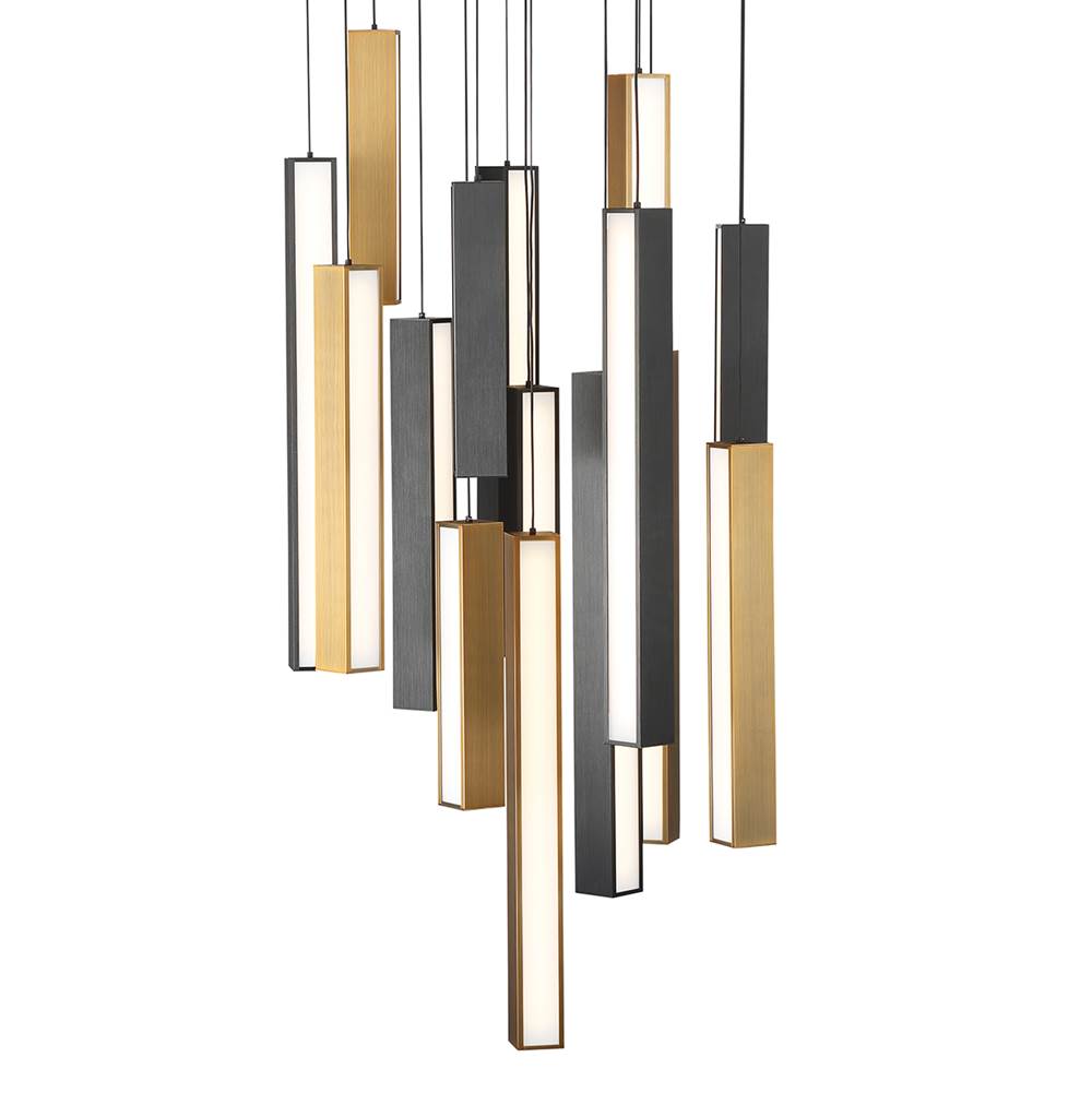 Modern Forms Chaos 23'' Led Multi-light Pendant Light 3000k In Black/aged Brass And Black