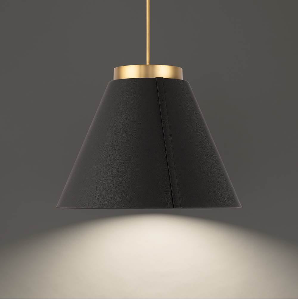 Modern Forms Bentley 24'' Led Indoor Cone Pendant Light 3000k In Black Leather And Aged Brass