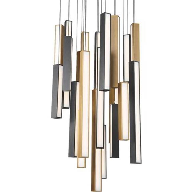 Modern Forms Chaos 26'' Led Multi-light Pendant Light 3000k In Black/aged Brass And Black