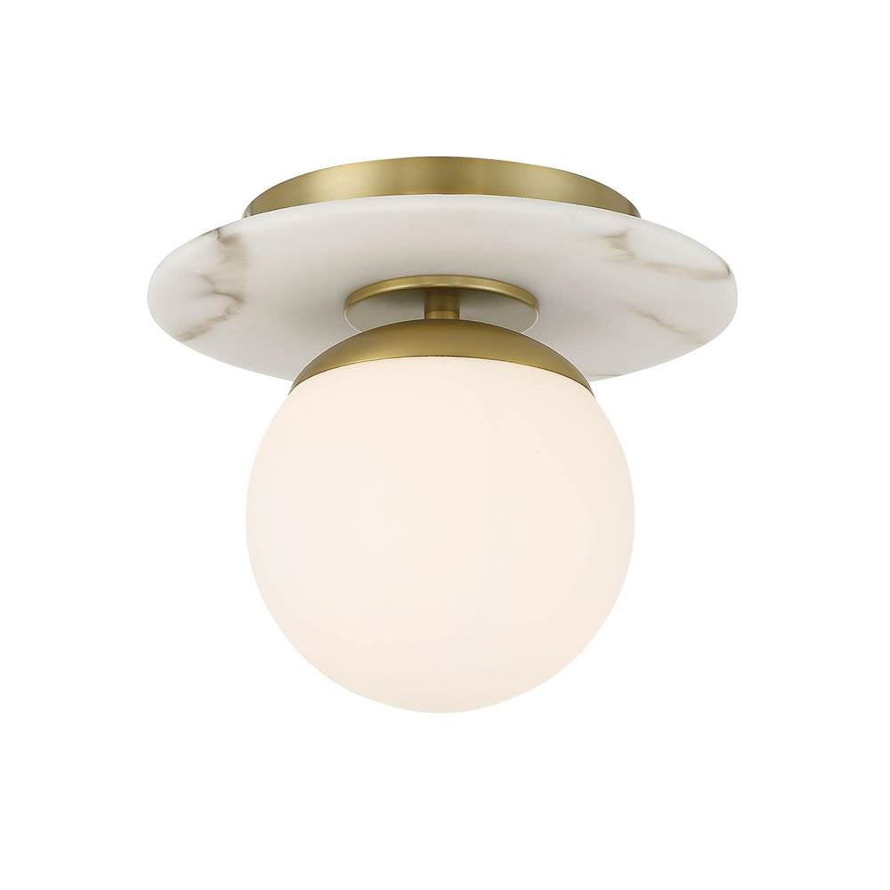 Minka-Lavery Orban 1-light Soft Brass And Faux Alabaster Semi Flush Mount With Etched White Glass Shade
