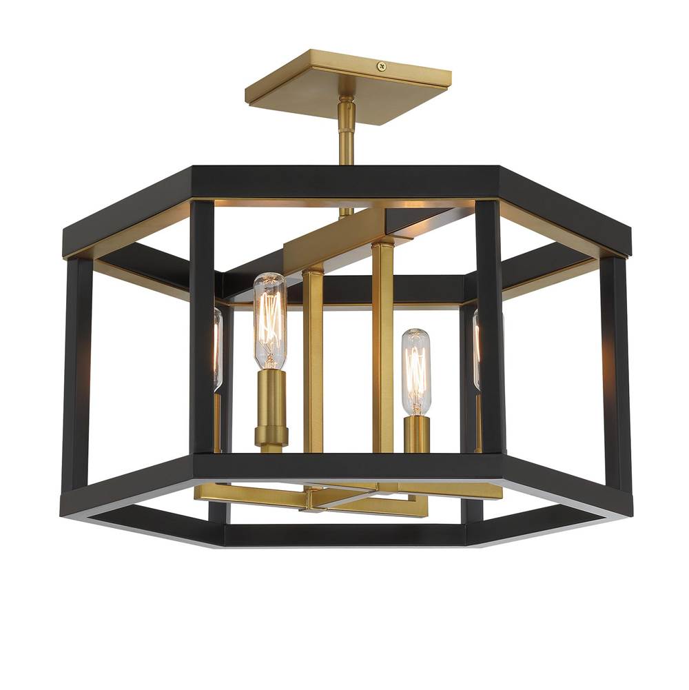 Minka-Lavery Union Estates Union Estates 4-light Coal And Soft Brass Semi Flush Mount