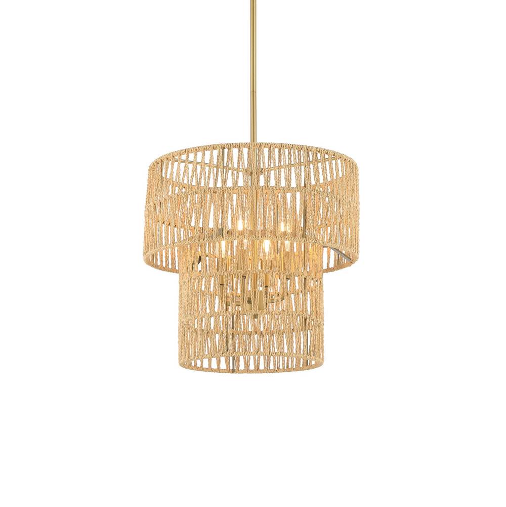 Minka-Lavery Bungalow Heaven Bungalow Heaven 4-light Soft Brass Pendant With Papyrus Rope Shade