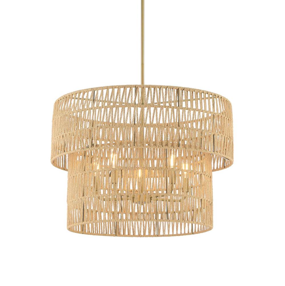 Minka-Lavery Bungalow Heaven Bungalow Heaven 5-light Soft Brass Pendant With Papyrus Rope Shade