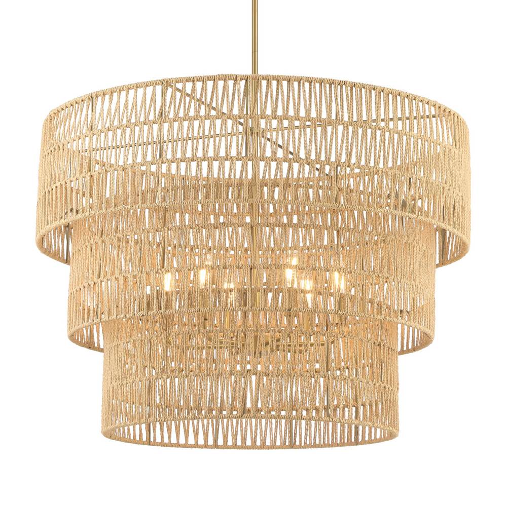 Minka-Lavery Bungalow Heaven Bungalow Heaven 6-light Soft Brass Pendant With Papyrus Rope Shade