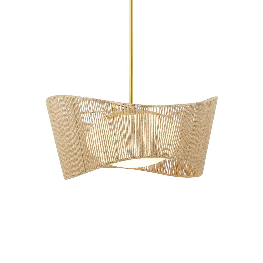 Minka-Lavery Key Largo Key Largo 1-light Soft Brass Pendant With Etched Opal Glass And Natural Rope Shade