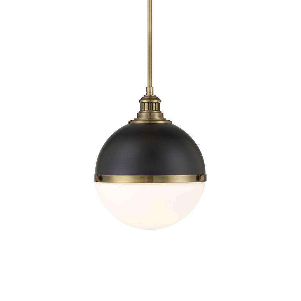 Minka-Lavery Vorey 1-light Coal And Oxidized Aged Brass Pendant With Etched Opal Glass Shade
