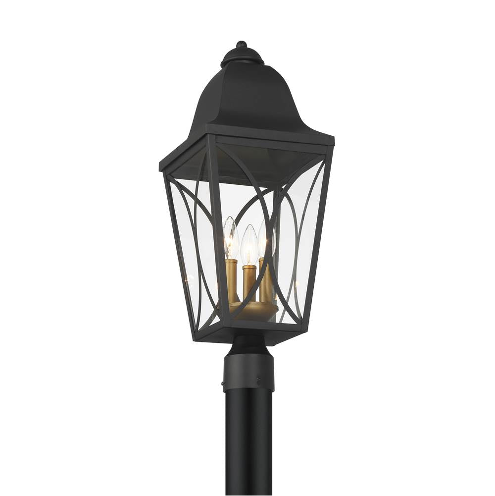 Minka-Lavery 73356-757 Sand Coal Black,Olden Brass Cardigan 3 Light Outdoor Post Mount Image 2