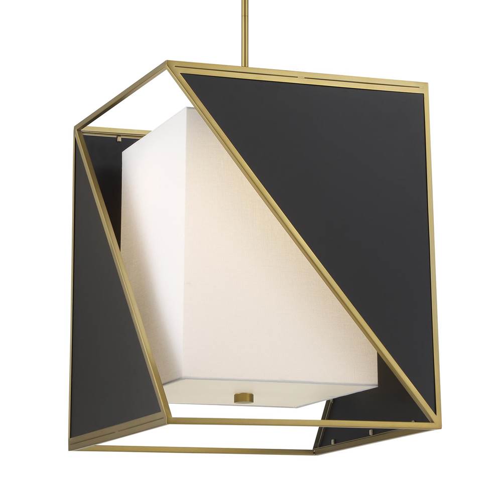 Metropolitan Lighting Aspect 18'' Soft Brass And Black Led Pendant With White Linen Shade