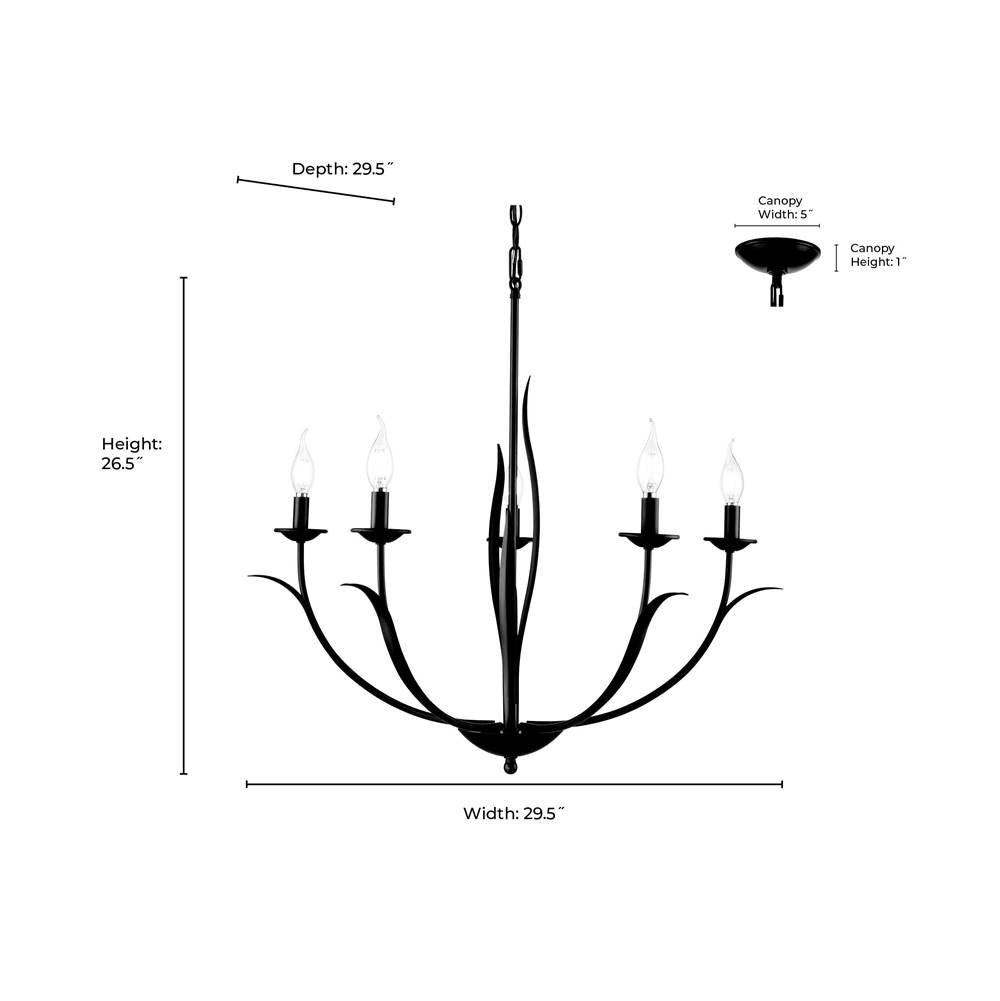 Millennium Lighting 44105-MB Matte Black Charlize 29.5'' Wide 5-light Chandelier - Matte Black Image 2