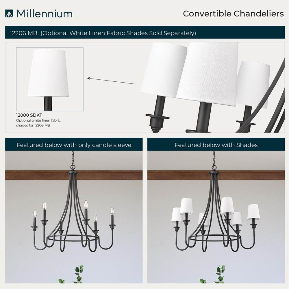Millennium Lighting 12205-MB Matte Black Chandelier Ceiling Light Image 2