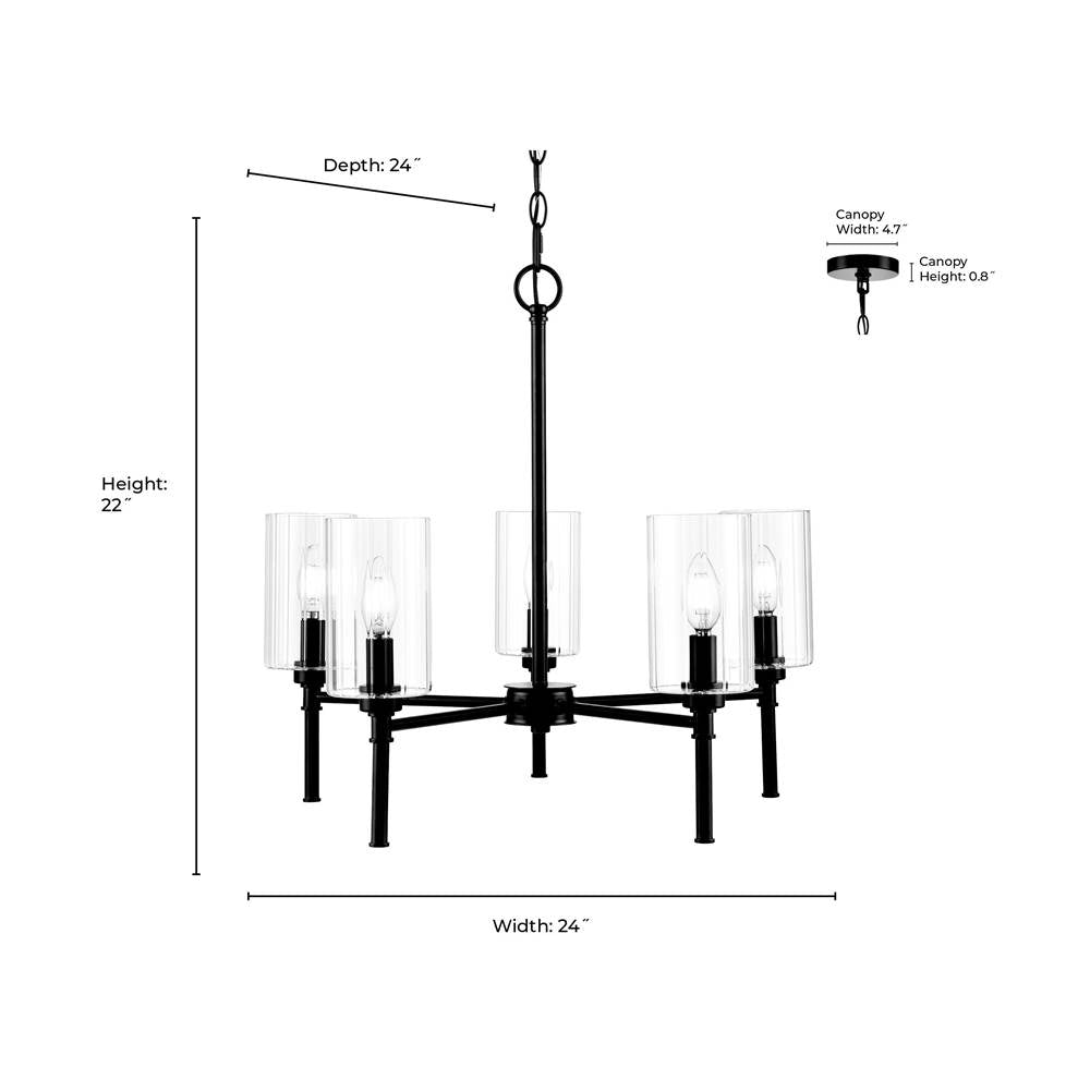 Millennium Lighting 9915-MB Matte Black Chastine 24'' Wide 5-light Chandelier - Matte Black Image 2