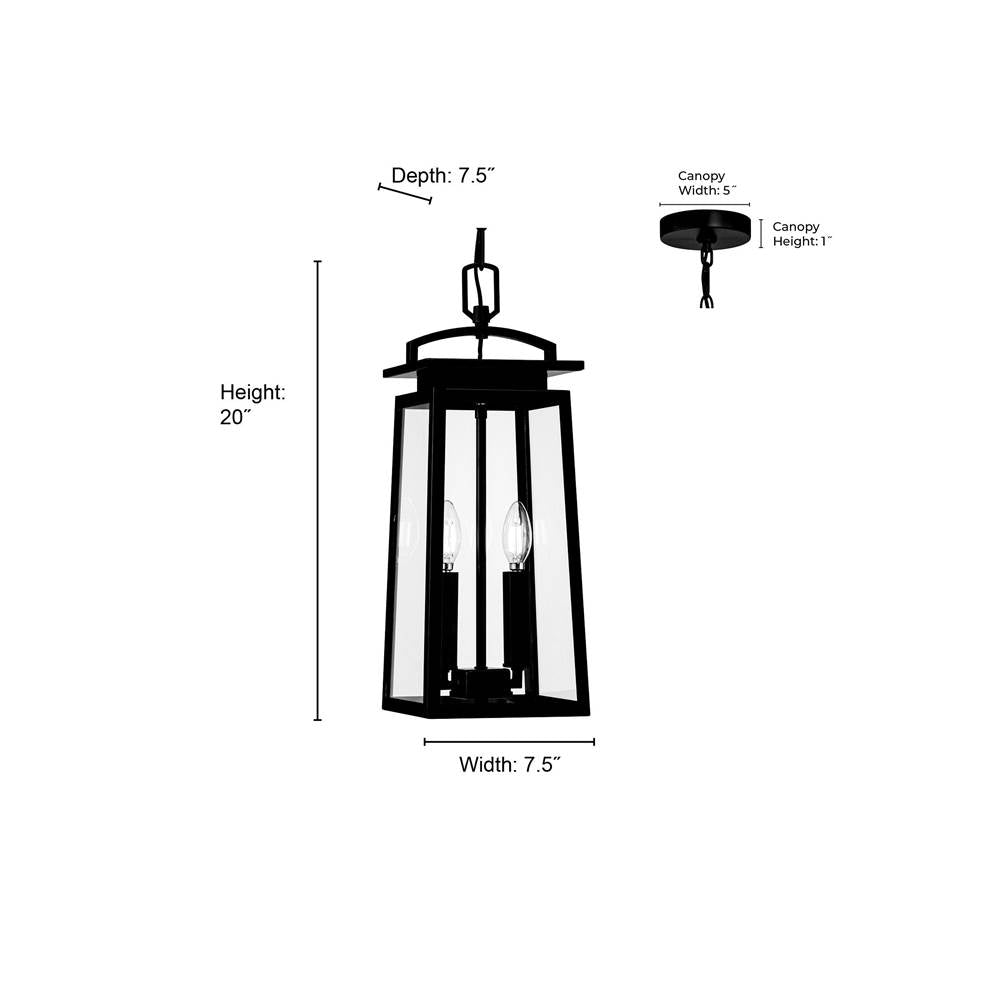 Millennium Lighting 66102-PBK Powder Coated Black Kendrix 7.5'' Wide 2-light Outdoor Hanging Lantern Image 2