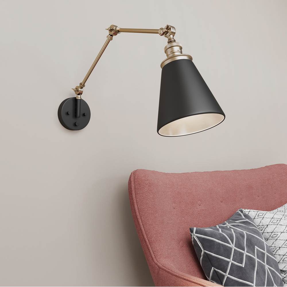 Millennium Lighting 10001-MB/VB Matte Black,Vintage Brass Swing Arm Sconce Light Image 2