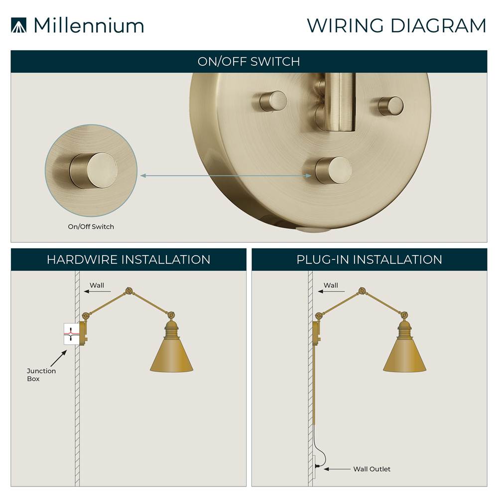 Millennium Lighting 10001-MG Modern Gold Swing Arm Sconce Light Image 5