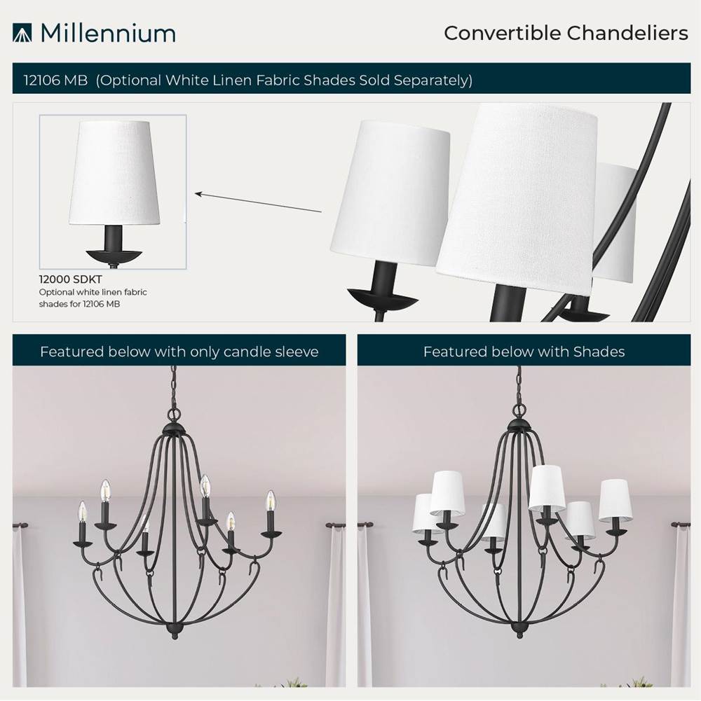 Millennium Lighting 12106-MB Matte Black Chandelier Ceiling Light Image 2