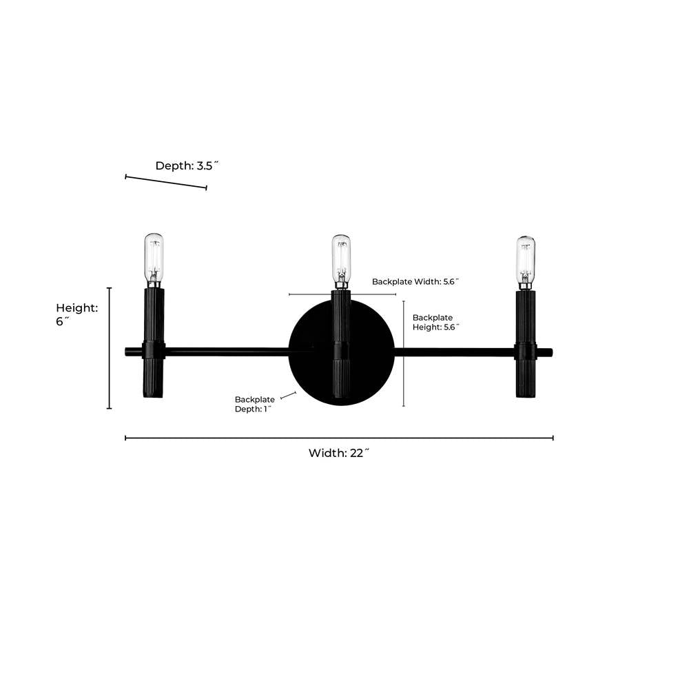Millennium Lighting 25603-MB Matte Black Skyva 6'' High 3-light Vanity - Matte Black Image 3