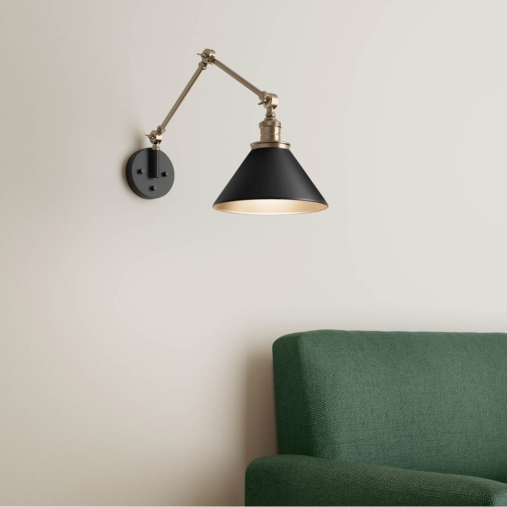 Millennium Lighting 11001-MB/VB Matte Black,Vintage Brass Swing Arm Sconce Light Image 2