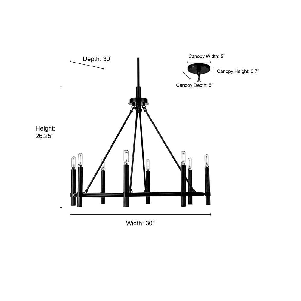 Millennium Lighting 25608-MB Matte Black Skyva 30'' Wide 8-light Chandelier - Matte Black Image 2