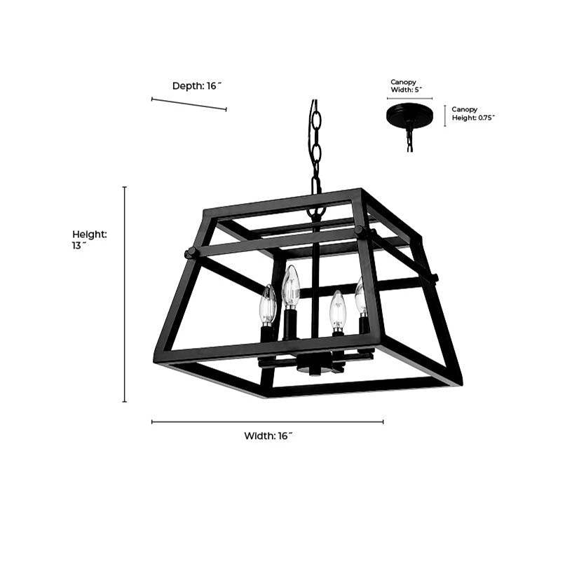 Millennium Lighting 19304-MB Matte Black Tellsa 16'' Wide 4-light Pendant - Matte Black Image 3