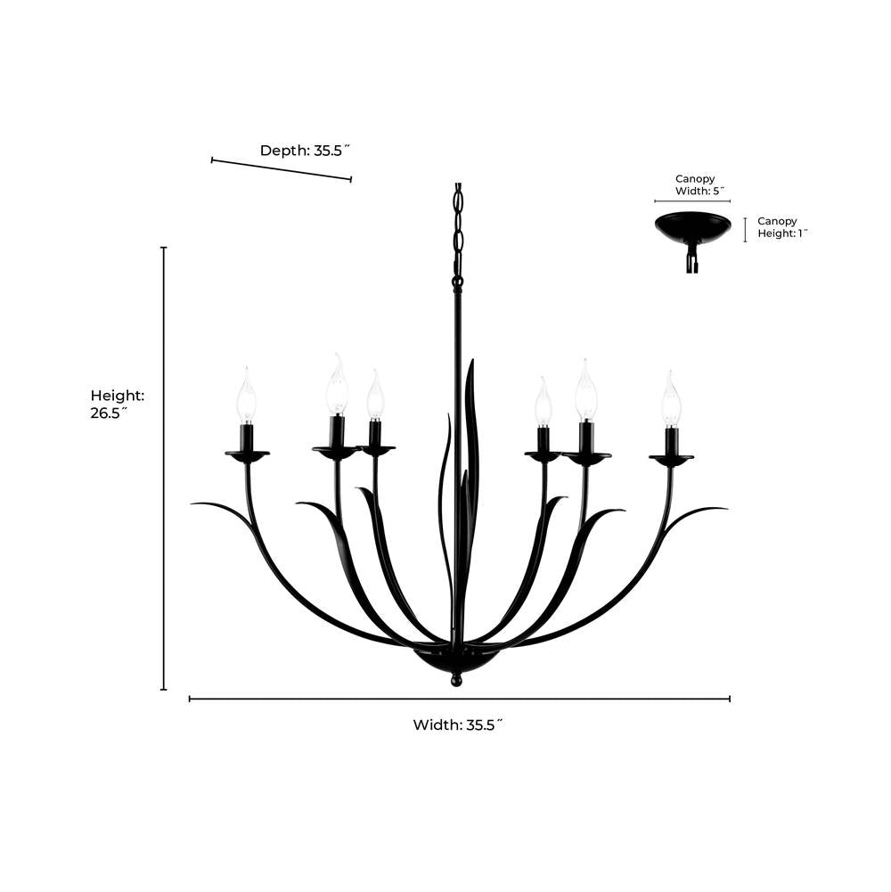 Millennium Lighting 44106-MB Matte Black Charlize 33.75'' Wide 6-light Chandelier - Matte Black Image 2