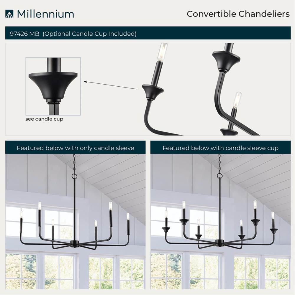 Millennium Lighting 97326-MB Matte Black Chandelier Ceiling Light Image 3
