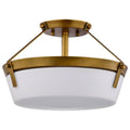 Nuvo Rowen 3 Light Semi Flush; Natural Brass Finish; Etched White Glass