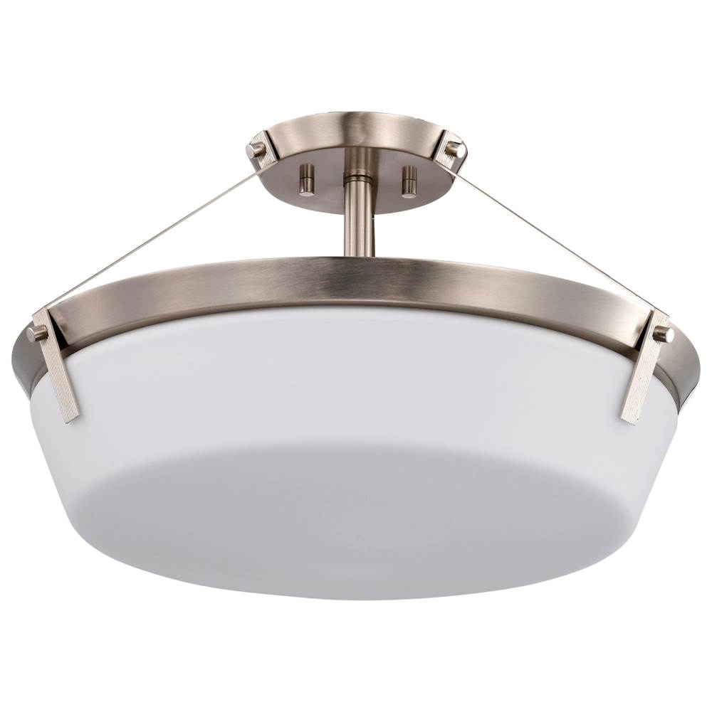 Nuvo Rowen 4 Light Semi Flush; Brushed Nickel Finish; Etched White Glass