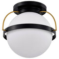 Nuvo Lakeshore 1 Light Large Flush; Matte Black And Natural Brass Finish; White Opal Glass
