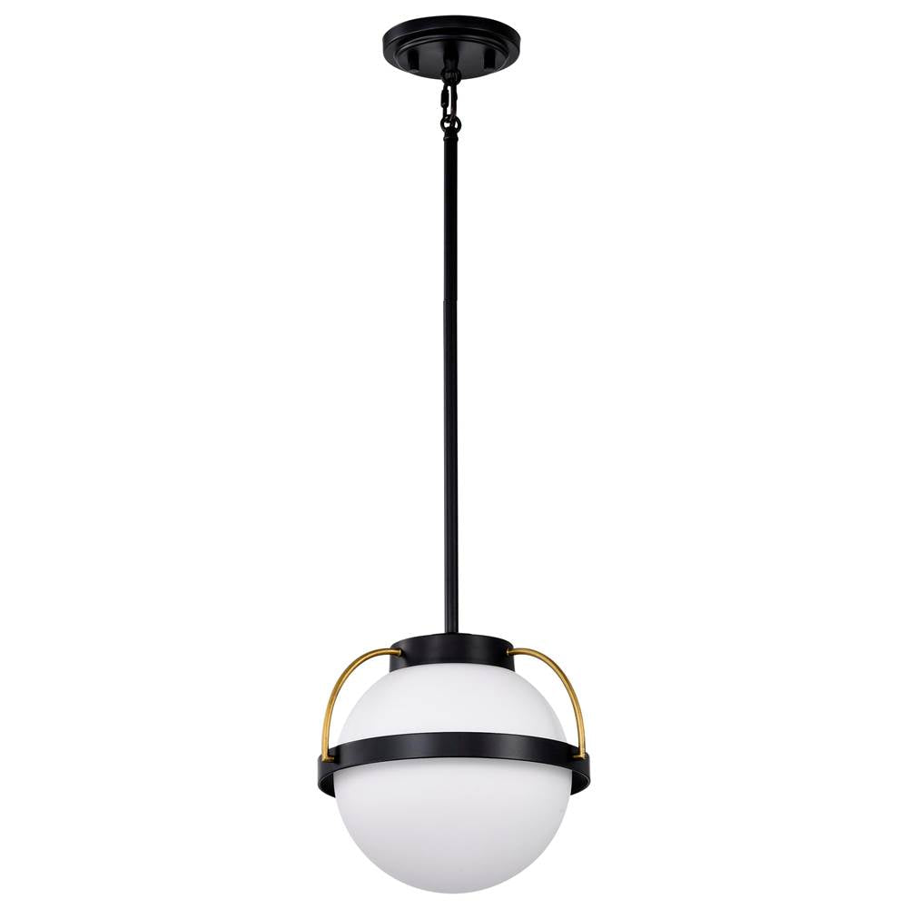 Nuvo Lakeshore 1 Light Small Pendant; Matte Black And Natural Brass Finish; White Opal Glass
